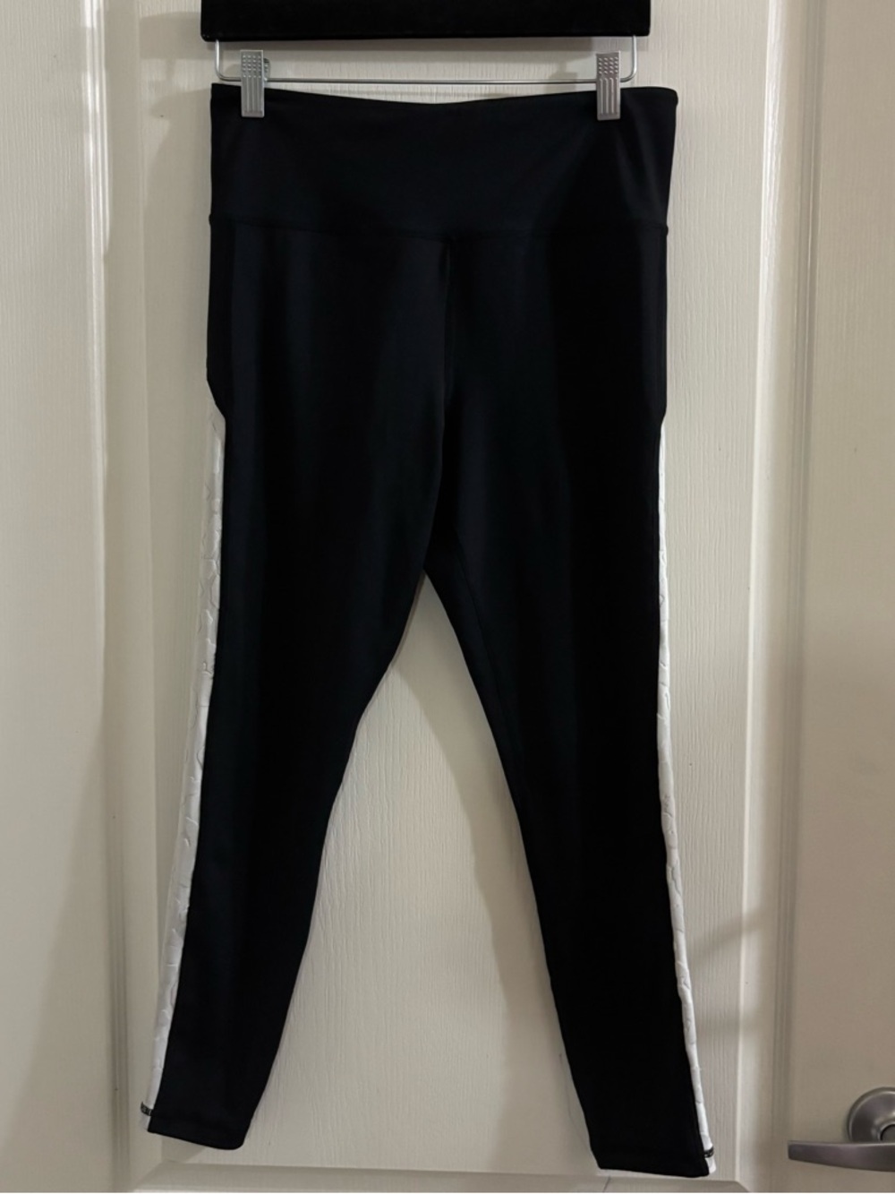 ZYIA Black Leggings with White Leopard Side Stripe